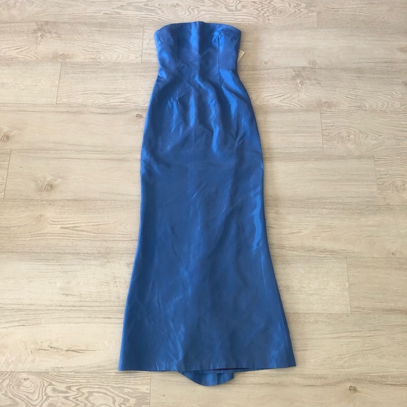 NWT Lawrence Variazioni Iridescent Blue Satin Strapless Long Gown - Picture 2 of 16